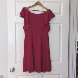 Philosophy Di Alberta Ferretti Women's Red Silk Dress Sz 8 Flutter Sleeves Italy